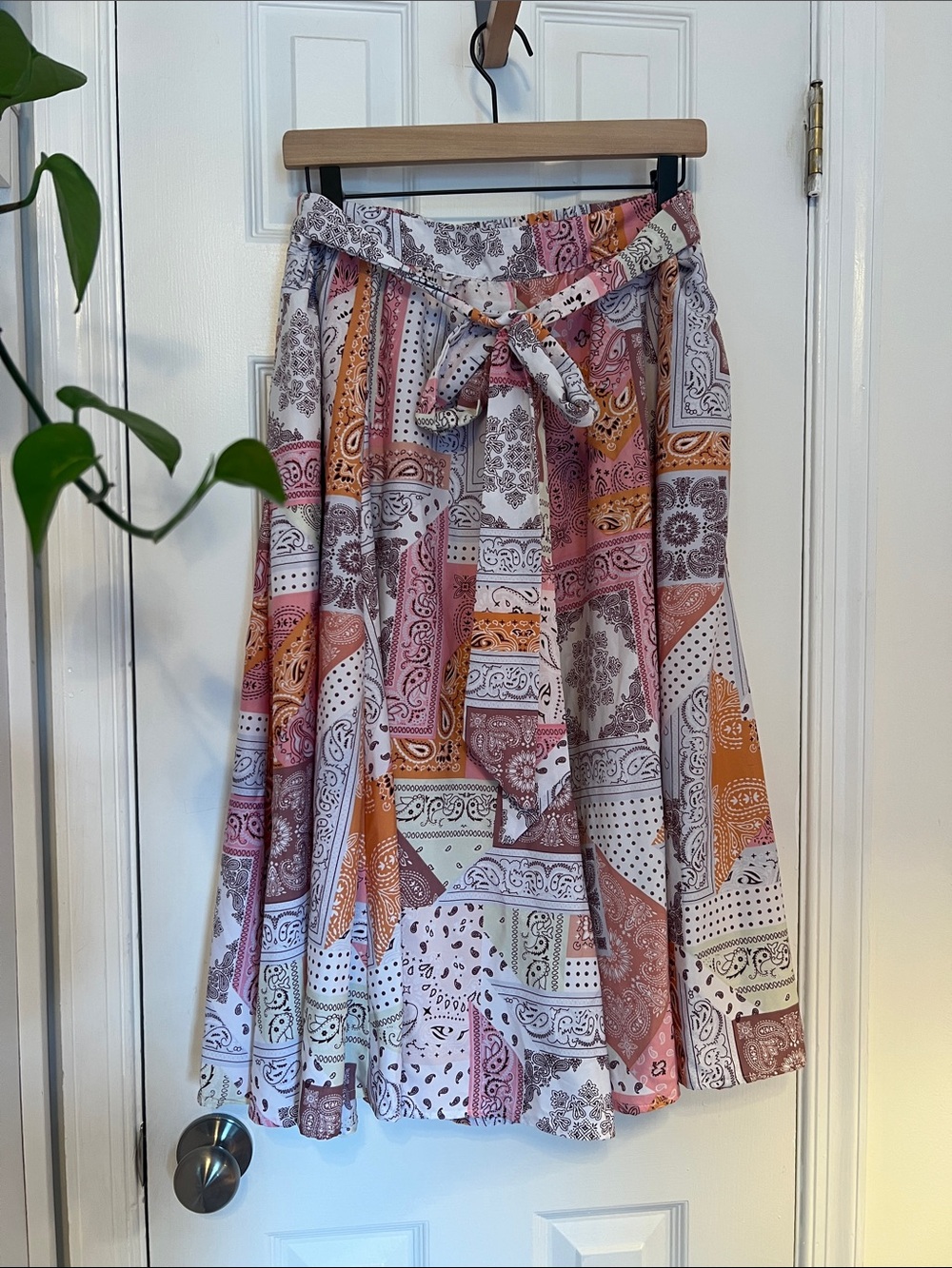 Flowy Patchwork Midi Skirt in Pink & Orange